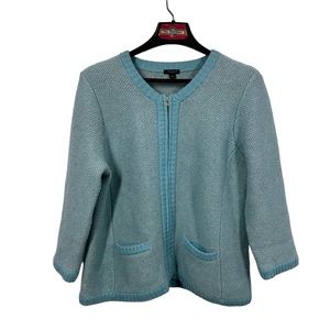 Ann Taylor Blue Merino Wool Blend Zip Cardigan